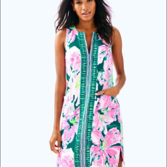 Gently Worn Carlotta Stretch Shift in Tidal Wave Pans Garden - Picture 1 of 4